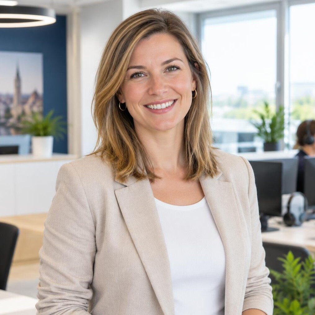 Smiling customer service manager in a bright office